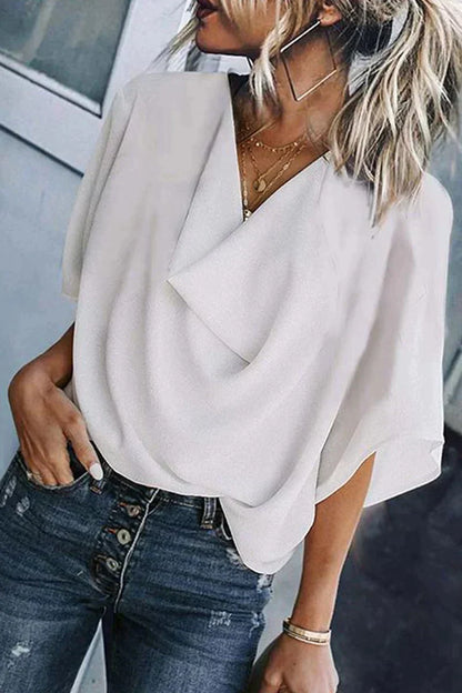 AD Casual enfärgade V-ringade toppar med patchwork