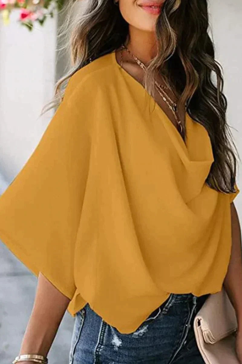 AD Casual enfärgade V-ringade toppar med patchwork