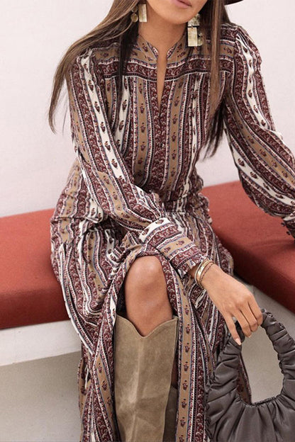 AD | Fashionable Print Patchwork Tangerine Collar Printed Dress Klänningar