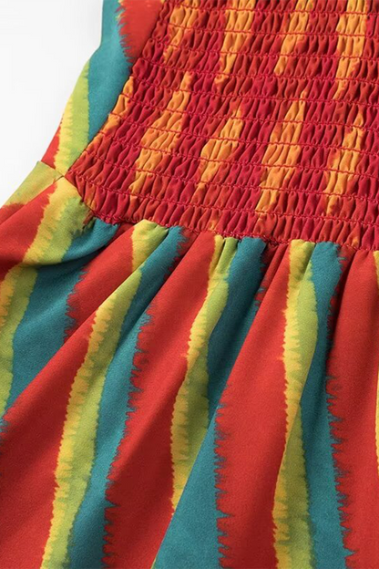 AD | Eleganta slingklänningar med kontrasterande randigt patchwork och V-ringning