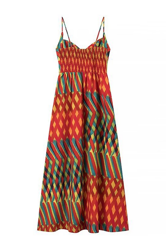 AD | Eleganta slingklänningar med kontrasterande randigt patchwork och V-ringning