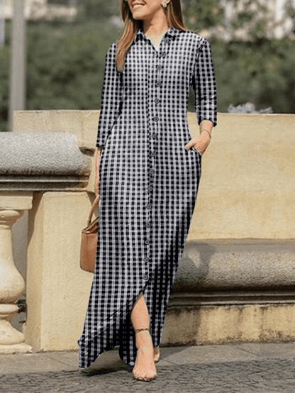 AD | Plaid skjortklänning med långärmad knapp för avslappnad och chic stil