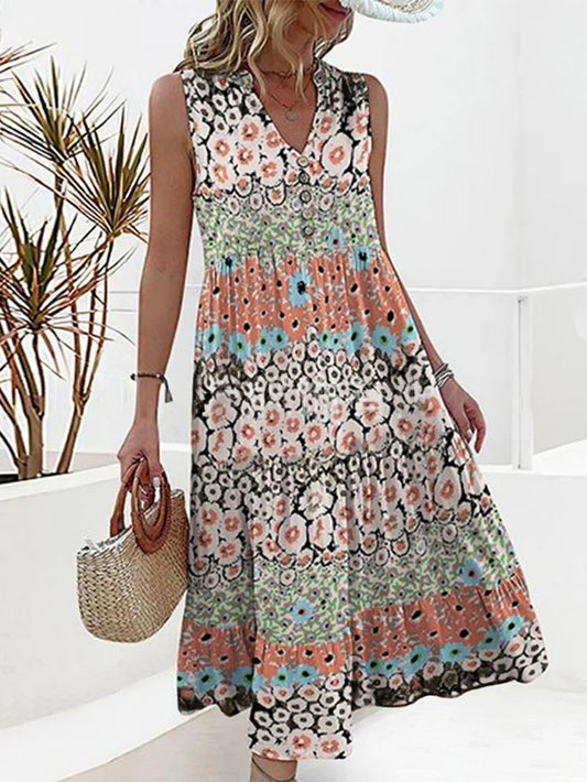 AD | Boho blommig ärmlös maxiklänning