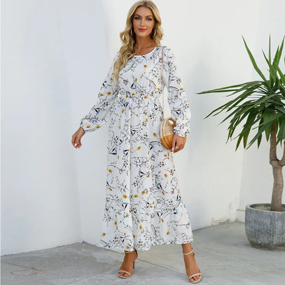 AD | Bohemiska kvinnor Maxi Casual Långärmad Chiffong Midiklänningar med hög midja
