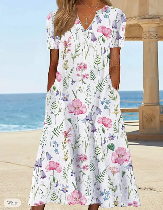 AD | Sommarklänning med blommigt tryck och V-ringning
