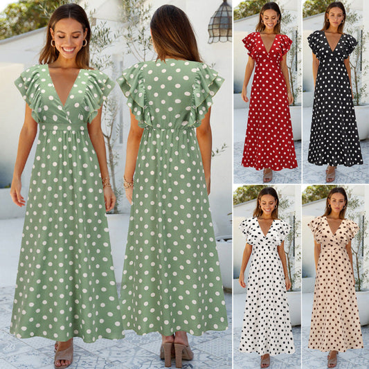 AD | Elegant blommig chiffongklänning med V-hals och volangärmar