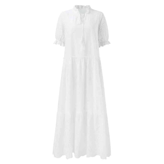 AD | Vestido largo Bohemio chic de Encaje en Blanco con Volantes