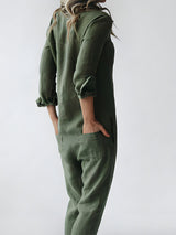 AD | Långärmad jumpsuit med knappslå