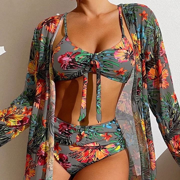 AD | 3-delad blommig bikini med överdragsbyxa