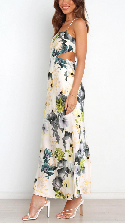 AD | Blommig, elegant satinklänning