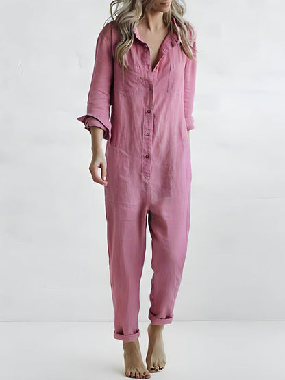 AD | Långärmad jumpsuit med knappslå