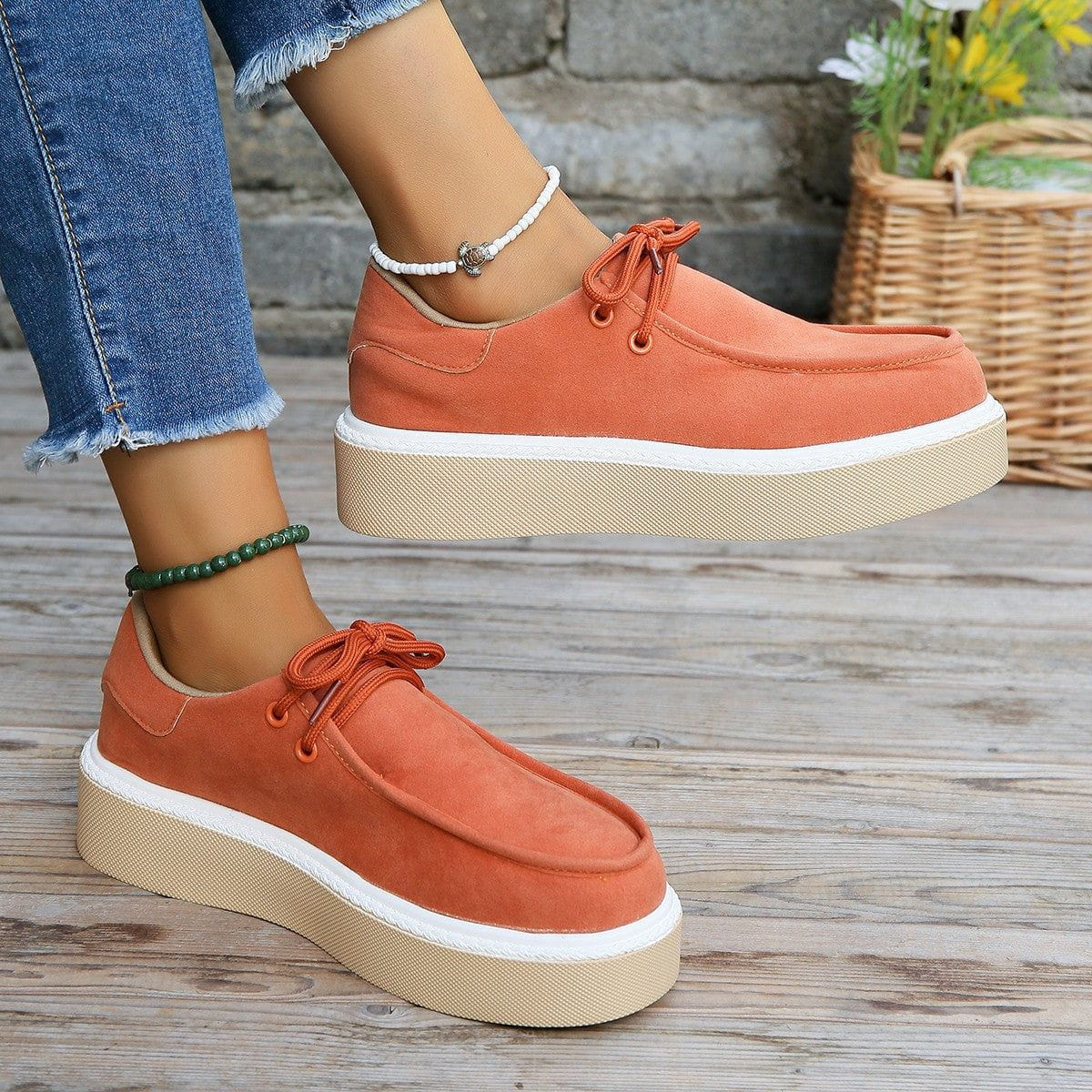 AD | Kvinnliga snörade flats med tjock sula Sneakers