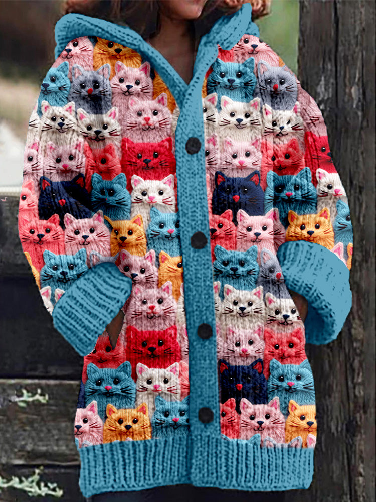 AD | Stickad kappa med knappslå och lekfullt kattmönster