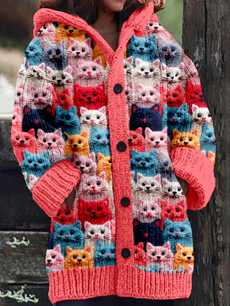 AD | Stickad kappa med knappslå och lekfullt kattmönster