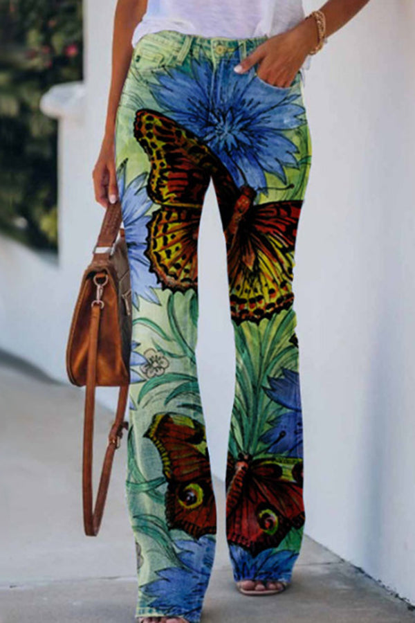 AD | Printed Faux High Rise Flare Byxor