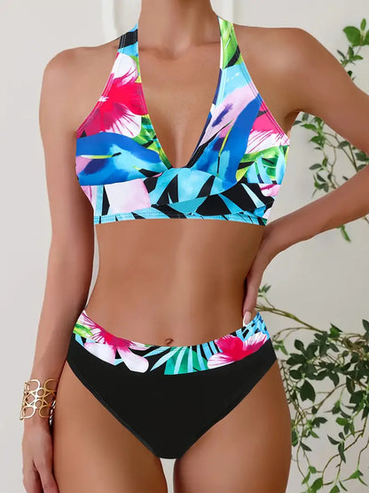 AD | Snyggt slumpmässigt tryck Halter Kors Bikini