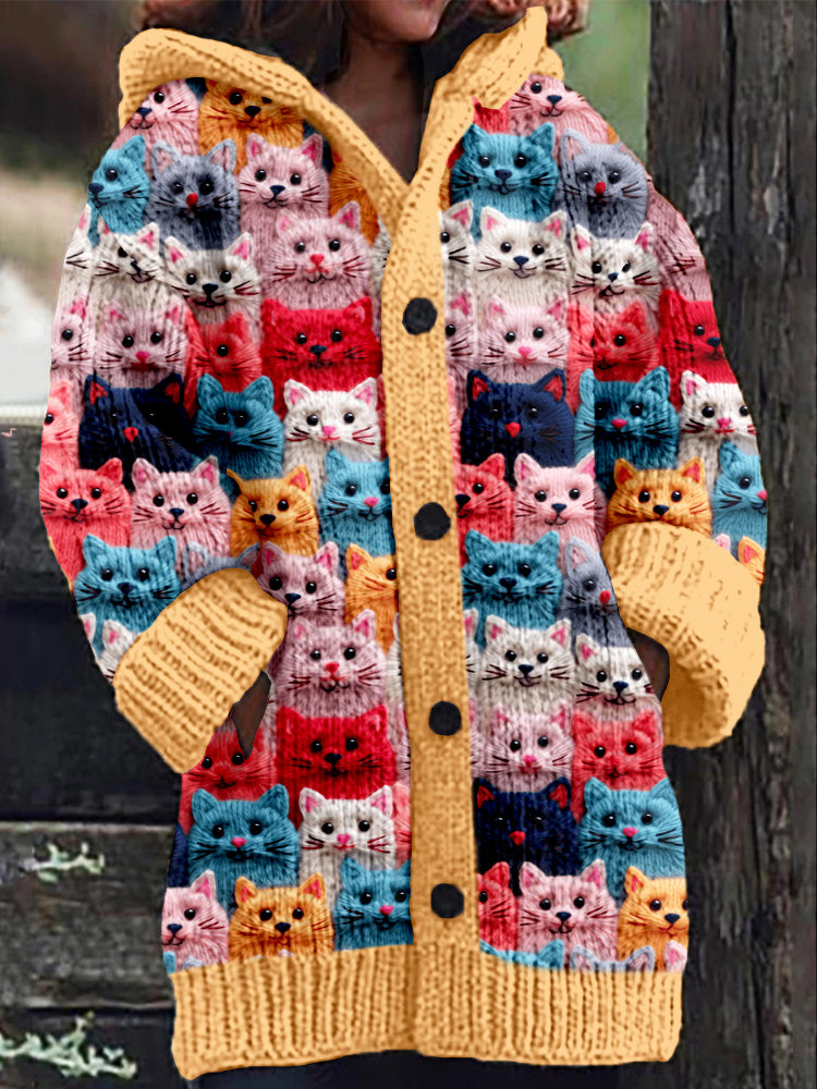 AD | Stickad kappa med knappslå och lekfullt kattmönster