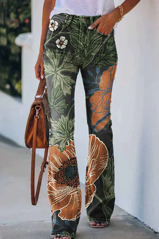 AD | Printed Faux High Rise Flare Byxor