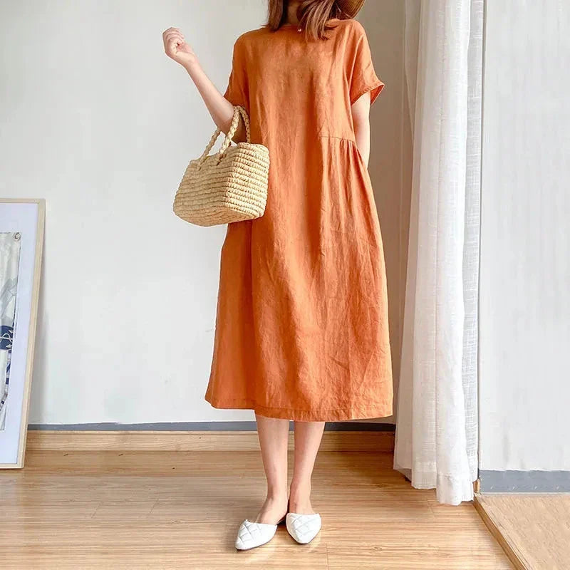 AD | Casual Chic O-Neck Lösa tröjor Koreanska midjehöga vår midiklänningar