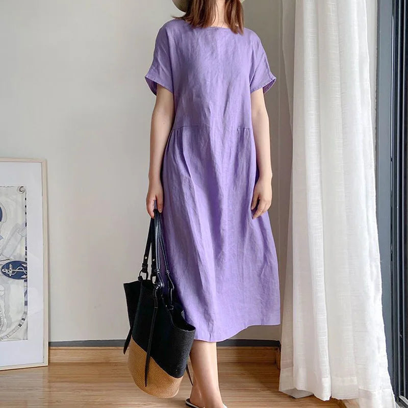 AD | Casual Chic O-Neck Lösa tröjor Koreanska midjehöga vår midiklänningar