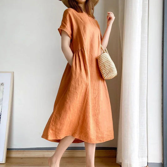 AD | Casual Chic O-Neck Lösa tröjor Koreanska midjehöga vår midiklänningar