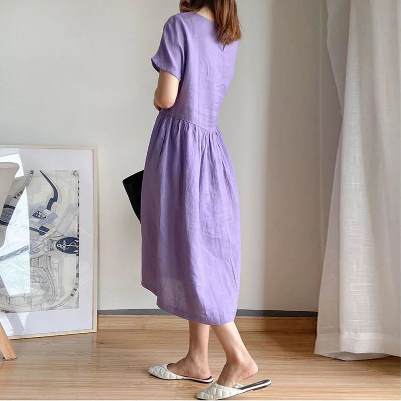 AD | Casual Chic O-Neck Lösa tröjor Koreanska midjehöga vår midiklänningar