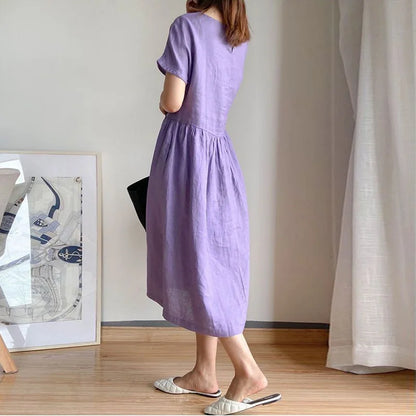 AD | Casual Chic O-Neck Lösa tröjor Koreanska midjehöga vår midiklänningar