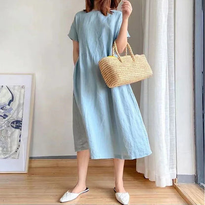 AD | Casual Chic O-Neck Lösa tröjor Koreanska midjehöga vår midiklänningar