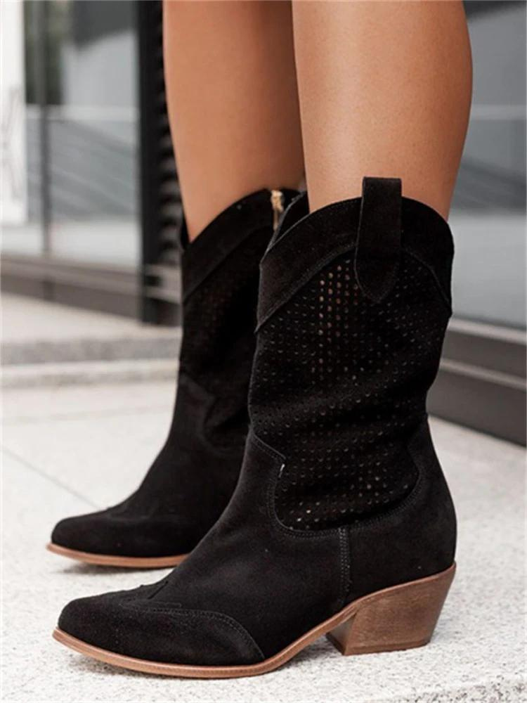 AD | Mid High Heel Branded Suede Low Cut Women's Boots Trendy