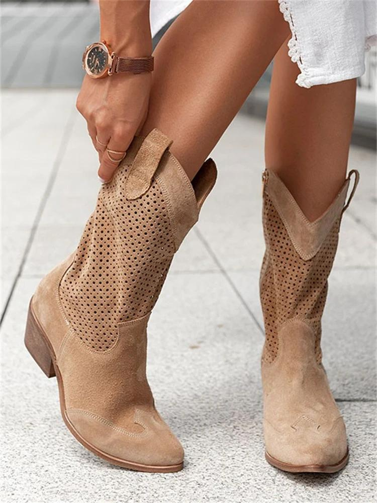 AD | Mid High Heel Branded Suede Low Cut Women's Boots Trendy