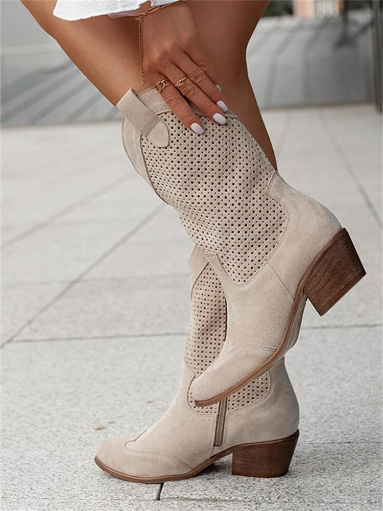 AD | Mid High Heel Branded Suede Low Cut Women's Boots Trendy