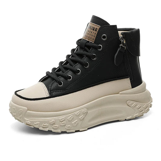 Double Zipper Chunky Sneakers Women 2024 Winter Thick Plush Warm Vulcanize Shoes Woman Fashion PU Leather Platform Sports Shoes