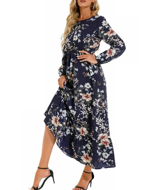 AD - Blommig klänning med elegant passform i midjan