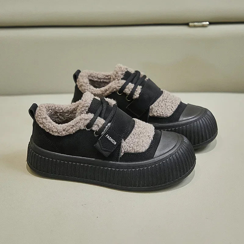 Winter Women's Keep Warm Platform Cotton Shoes Fashion Lace Up Low Top Sneakers for Women Outdoor Casual Plus Velvet Snow Boots