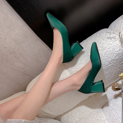 6.5cm Square Heels Patent Leather Red Pumps Shoes Woman Classics Pointed Toe Dress Official Pumps Party Plus Size 35-42