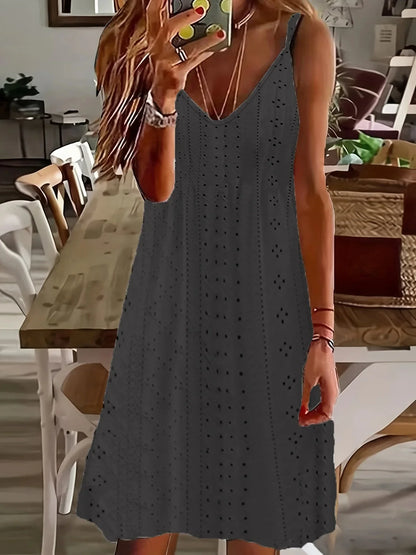 AD | 2024 AliExpress Europa och Förenta staterna Plus Size Kvinnor Sommar Ny Neckline Jacquard V-Neck Strap Enfärgad klänning