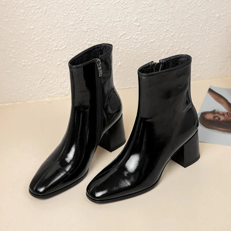 2024 Side Zipper White Ankle Boots for Women Stretch Middle Heel Large Size Short Boot Fashion Pointed Shoes