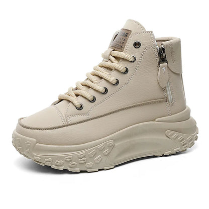 Double Zipper Chunky Sneakers Women 2024 Winter Thick Plush Warm Vulcanize Shoes Woman Fashion PU Leather Platform Sports Shoes