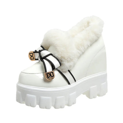Women Winter Leather Chunky Ankle Boots 10.5CM High Heels British Style Platform Sneakers Woman Walking Trainers Sport Dad Shoes