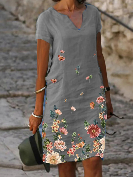 AD | 2024 Sommar Elegant Damklänning Oversize Tryckt V-Neck Klänningar Kvinna Vår Trendy Beach Mode Casual Lösa Kläder Damer