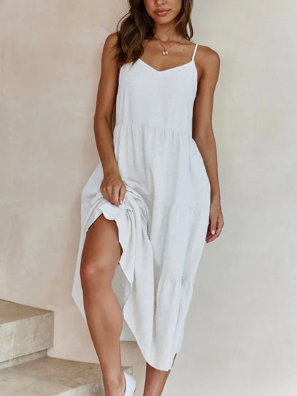 AD | Spaghettistroppar i enfärgad A Line Basic Backless Midiklänningar