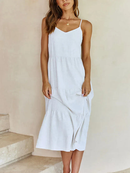 AD | Spaghettistroppar i enfärgad A Line Basic Backless Midiklänningar