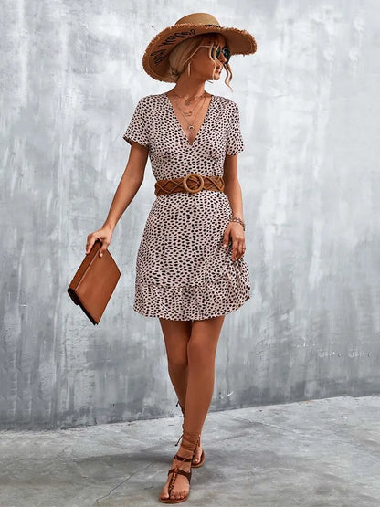 AD | Kort Boho V-Neck Blommor Bohemiska blommor Mini Midiklänningar