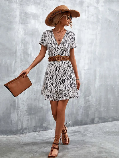 AD | Kort Boho V-Neck Blommor Bohemiska blommor Mini Midiklänningar