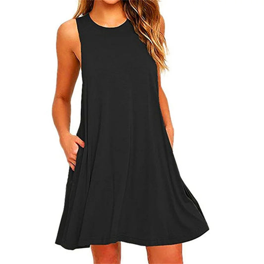 AD | Ärmlös Ladies O-Neck Club Beach A-Line Mini Vestidos Midiklänningar