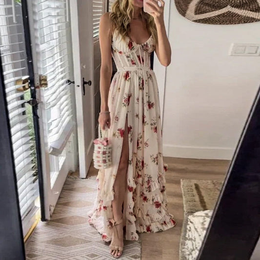 AD | Lång blommig klänning "Kyla" med slits