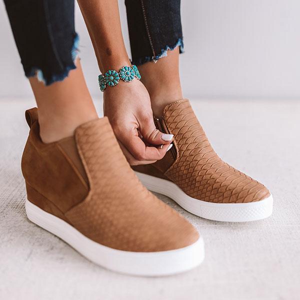 AD | Kvinnor Runda Hollow Wedges Ankelkängor med dragkedja