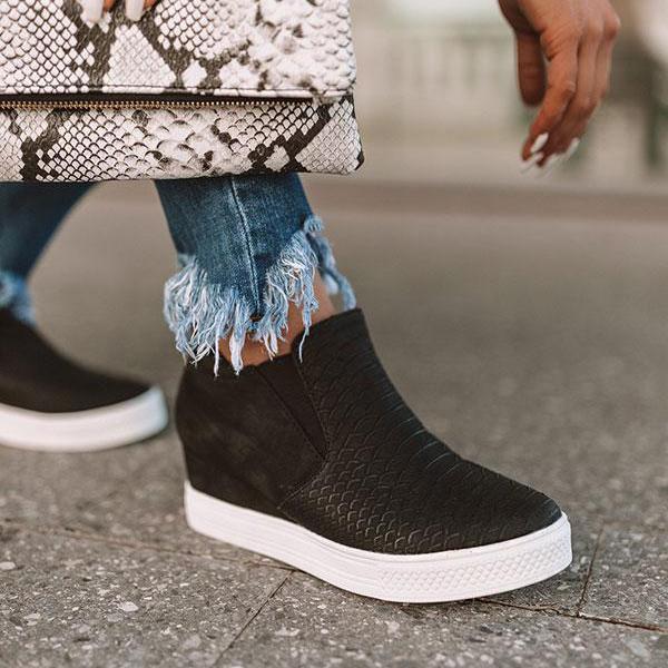 AD | Kvinnor Runda Hollow Wedges Ankelkängor med dragkedja