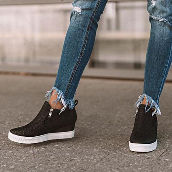AD | Kvinnor Runda Hollow Wedges Ankelkängor med dragkedja