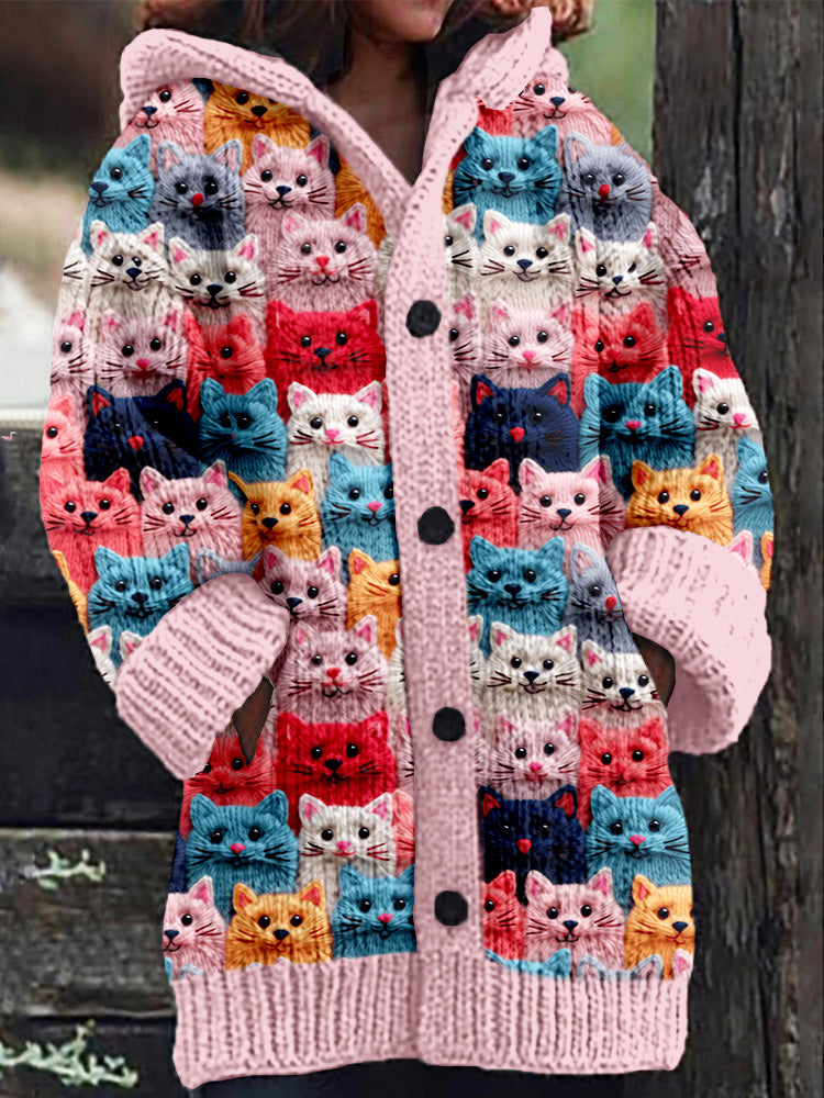 AD | Stickad kappa med knappslå och lekfullt kattmönster